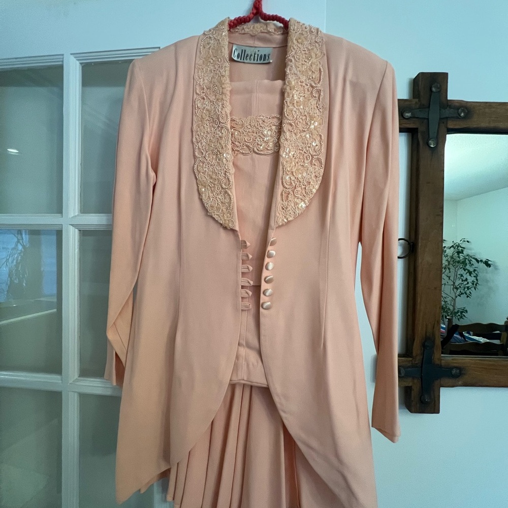 JS Collections Pale Coral Suit with Lace Trim
